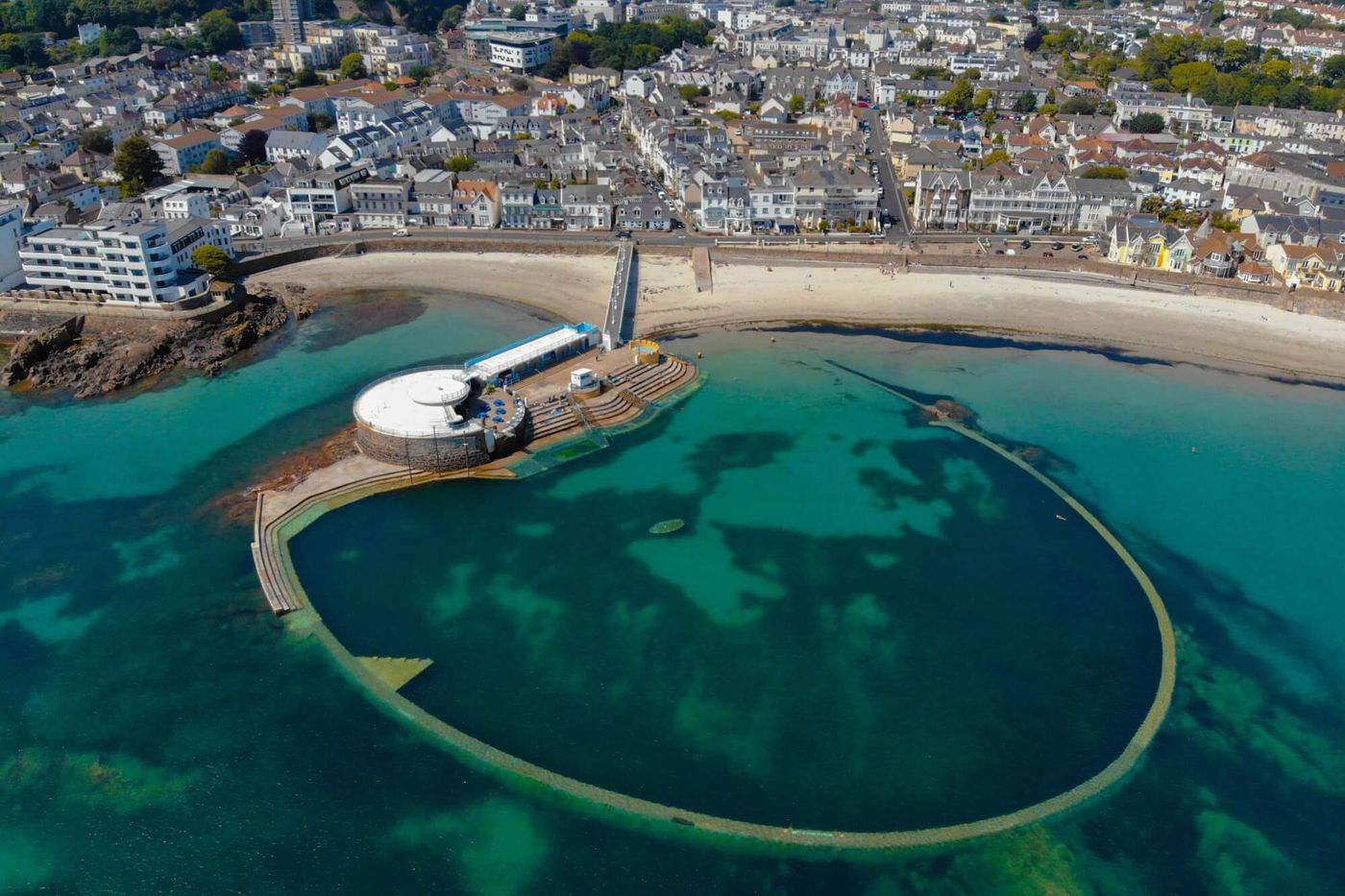 The Havre des Pas bathing pool, the tidal sea water lido on the promenade in St Helier, a few minutes walk from Marina Metro Hotel